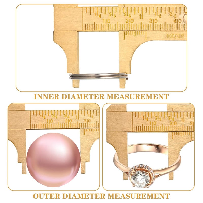 Konohan 4 Pcs Brass Vernier Caliper Pocket Handy Caliper Measuring Mini Tool Double Scale Sliding Gauge Metal Pocket Ruler for Bead Wire Jewels Rings Measurement - Image 3